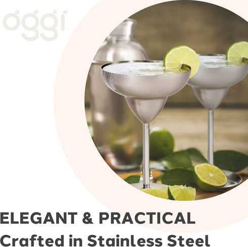 Oggi Stainless Steel Margarita Glasses, 12oz, Set of 2, Unbreakable for Outdoor Use