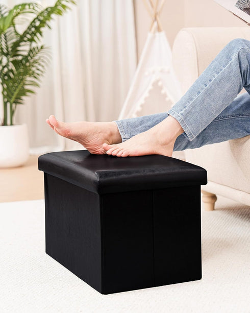 16.5"x12.6"x12.6" B FSOBEIIALEO Folding Storage Ottoman Cube Faux Leather Ottomans for Living Room, Bedroom, Home