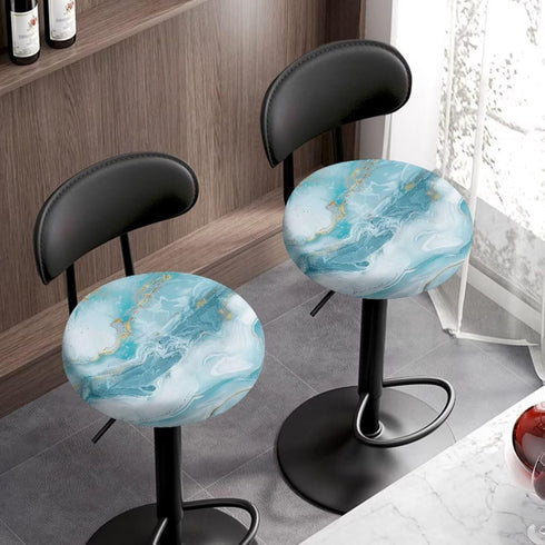 gearider 2 Bar Stool Covers Round Blue Texture Marble Patio Chair Cushion Bar Stool Seat Replacement Soft and Cushioned