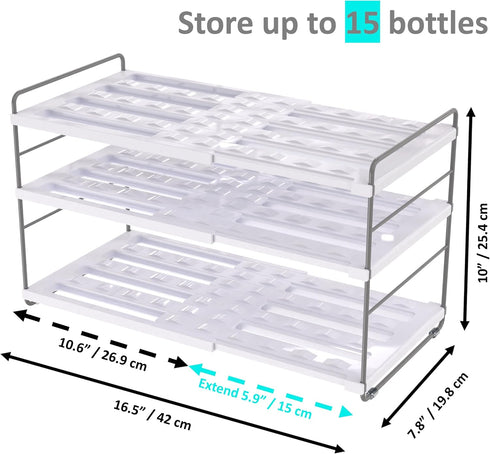 3 (2 Pack) YAN & HIN Expandable Water Bottle Organizer for Cabinet, Tier Tumbler Organizer, Adjustable Bottle Holder