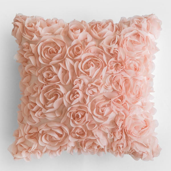 MIULEE 3D Decorative Romantic Valentines Stereo Chiffon Rose Flower Throw Pillow Cover, 16x16 Inch Peach Pink