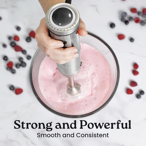 Zulay 3-in-1 Handheld Immersion Blender - 800 Watt with 12 Speeds, Whisk, Frother & Stick Blender (Gray)