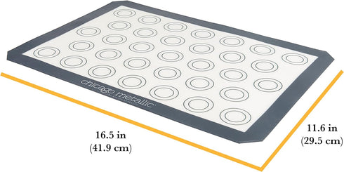 Chicago Metallic Silicone Pastry Mat with Measurements, Baking Mat with Cookie Marks, Gray 16.5x11.5 Inch