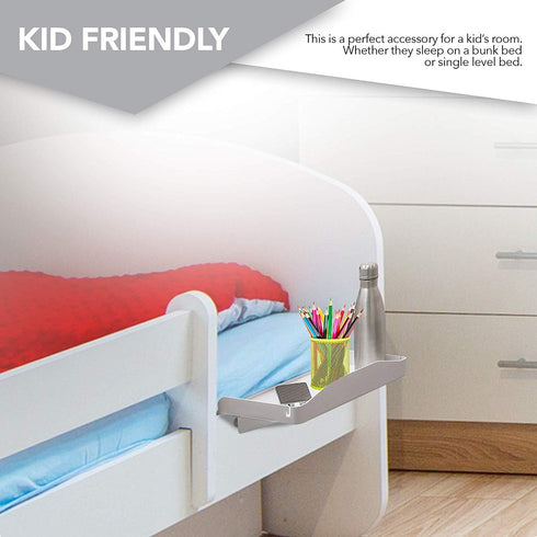 Modern Innovations Bedside Shelf for Bed, College Dorm Room, Bunk Bed Shelf/Caddy for Top Bunk, Clip On Nightstand Tray
