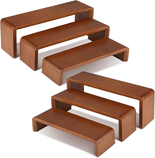Feiyonec 2 Sets, 6 PCS Total, Wood Risers Display Stand, Cupcake Dessert Cake