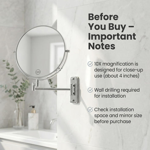 AumVum 8 inch 1X/10X 10X) 360 Wall Mounted Makeup Mirror, Magnifying Double-Sided Wall Mount Shaving Mirror (Close-Up