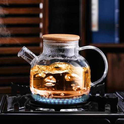 PARACITY 20 OZ Glass Teapot Stovetop, Borosilicate Clear Tea Kettle with Bamboo Lid and Removable Filter Spout