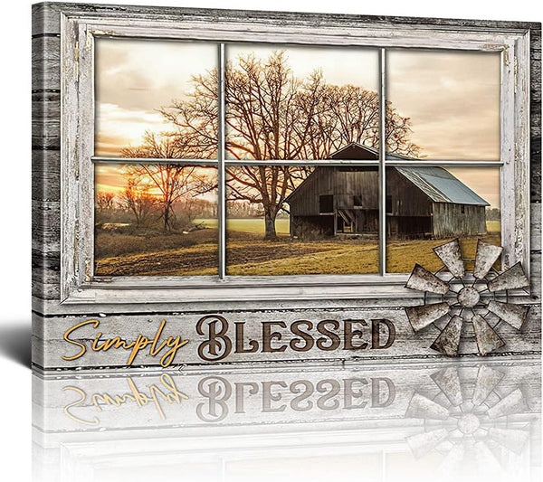 Rustic Old Barn Canvas Wall Art, Farmhouse Barn Family Decor Print, 12x16 Inch Framed