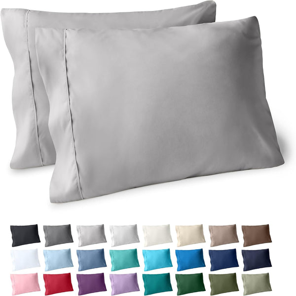 Bare Home King Size Microfiber Pillow Cases, Set of 2, Light Grey, Cooling, Easy Care
