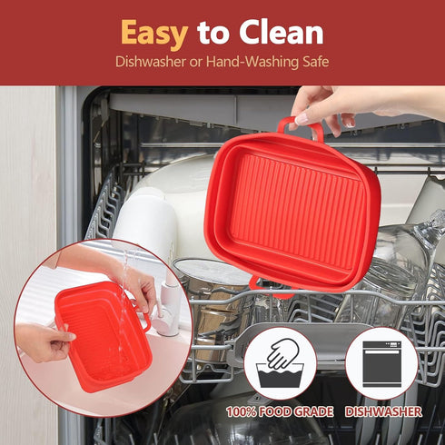 Collapsible 2-Pack Air Fryer Silicone Liners for 10QT NINJA Foodi, Reusable Silicone Pot for Air Fryer Accessories, Red