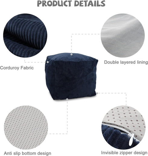 Sexysamba 20"x 16" Square Corduroy Pouf Cover Only, Unstuffed Decorative Ottoman Foot Stool Rest, Washable Storage Bean