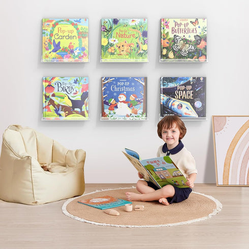 Meaocer 6 Pack 12 inch Album (Clear-6pcs) Vinyl Record Shelf Wall Mount, Clear Acrylic Record Holder Display, Kids