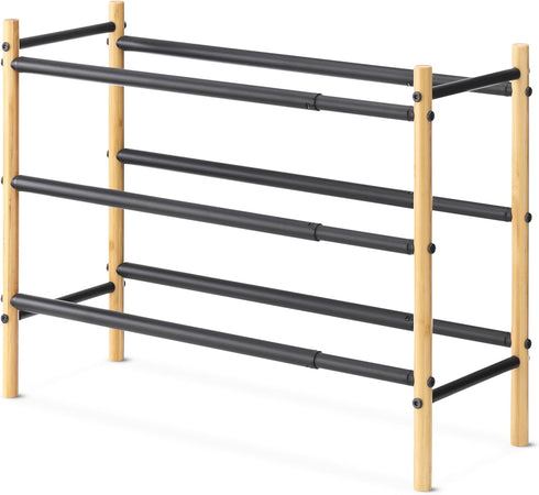 3-Tier 12 Whitmor Expandable Shoe Rack - Store up to pairs of shoes - Bamboo & Matte Black