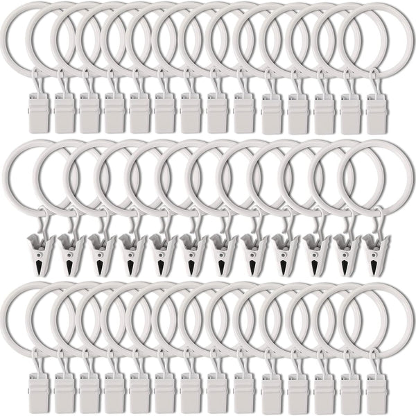 40 Pack Curtain Rings with Clips, Drapery Clips with Rings, 1.26 in Interior Diameter, Fits up to 1 in Curtain Rod,
