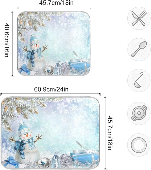 Kcldeci Merry Christmas Dish Drying Mat 18x24 Inch, Snowman Winter Xmas Drainer Pad for Kitchen Countertops