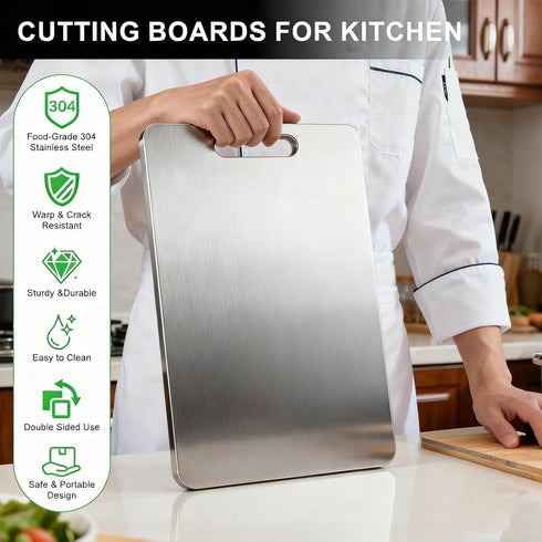 Generic 304 13.3"Lx9"W Titanium Cutting Board, Stainless Steel Cutting Board for Kitchen, Food-Grade Chopping Board