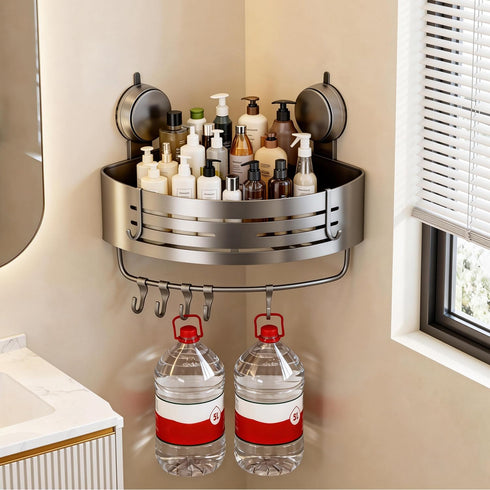 Structoline Caddy(1-Pack No-Drilling Corner Suction Cup Shower Gray),Rust-Proof and Durable Bathroom Organizer