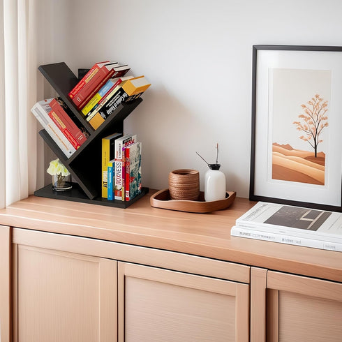3-Tier Godferyxin Tree Bookshelf, Wood Small Bookshelf and Mini Bookcase for Office, Home or School Desk Book Shelf