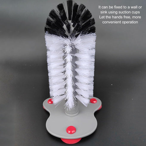 Bottle Cleaning Brush, Plastic Single Head Glass Washer with Suction Cup for Beer Cup, Long Leg Cup, Red Wine Glass
