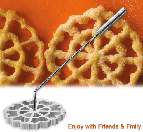 Bunuelos Mold with Handle, Rosette Timbale Iron Set, Aluminum Waffle Molds with Handle for Funnel Cake, Mexican Rosette