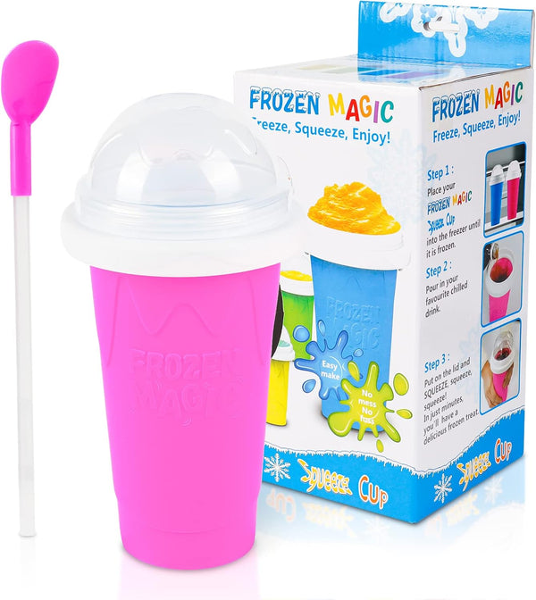 DIY Slushy Maker Cup - TIK TOK Magic Slushie Maker, Quick Frozen Smoothie Pinch Cup, Portable Squeeze Ice Cup, Pink