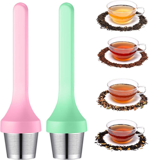 2pcs Tea Infuser - Extra Fine Mesh Tea Cup Filter with Silicone Handle for Loose Leaf or Herbal Tea (Green and Red)