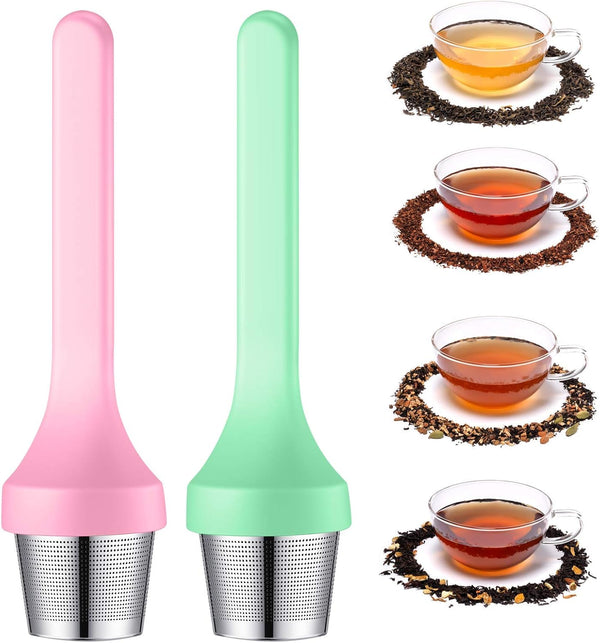2pcs Tea Infuser - Extra Fine Mesh Tea Cup Filter with Silicone Handle for Loose Leaf or Herbal Tea (Green and Red)