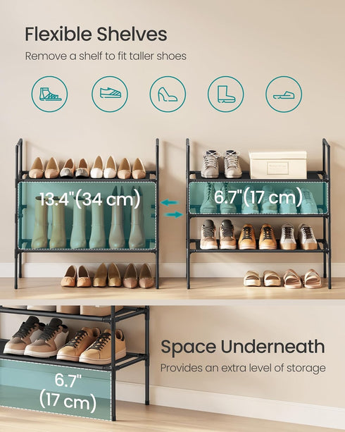 3-Tier Closet, ULSH043BH01 SONGMICS Shoe Rack, Shoe Storage for Hallway Slim and Space-Saving, Metal Frame, Non-Woven