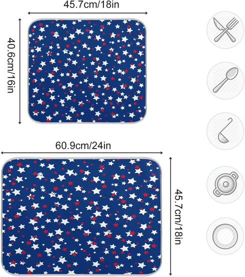 USA Patriotic Stars Dish Drying Mat 18 x 24 Inch Red Blue White Independence Day Tableware Protector for Kitchen