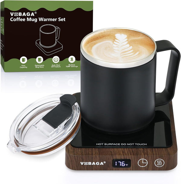 VOBAGA Mug Warmer & Mug Set, Electric Coffee Cup Warmer with Timer Settings and 15oz Cup