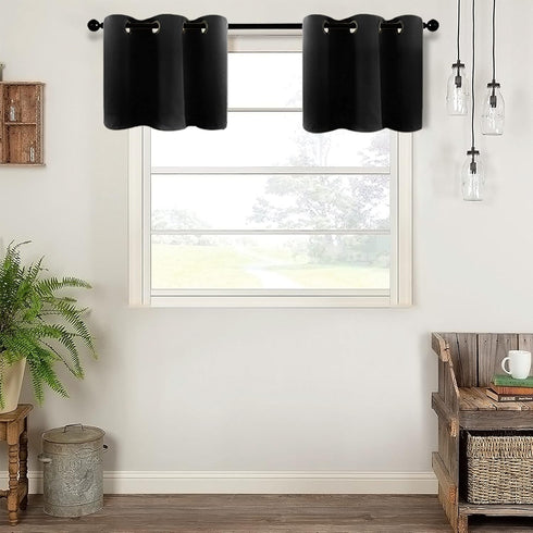 MRTREES Blackout Valance Curtain Kitchen Tiers, Room Darkening Short Cafe Curtains Set (2 Panels, 34x18)