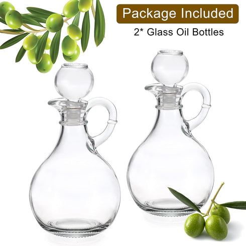 BSTKEY Set 2 310ml of Olive Oil Dispenser Bottle with Stopper, Elegant Style Round Glass Cruet Bottles for Kitchen, Oil