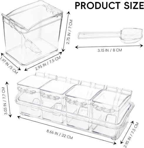 XJMWXHFC 4 Clear Seasoning Box, Pieces Seasoning Rack Spice Pots, Storage Container Condiment Jars Acrylic Seasoning