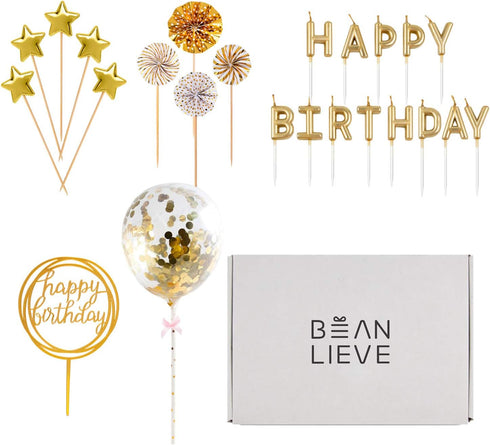 BEAN LIEVE Birthday Candles Set - Cake Topper Decoration with Confetti Balloon Stars and Cupcake Toppers, 12 Pieces
