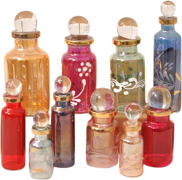 Egyptian Perfume Bottles - Set of 20 Empty Glass Mini Bottles for Perfume, Essential Oils, Assorted Colors