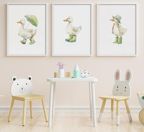 Generic 3Pcs Set 3 Baby Animal Nursery Wall Art Funny Green Rain Gear Duck Painting Picture Wall Decor This of Happy
