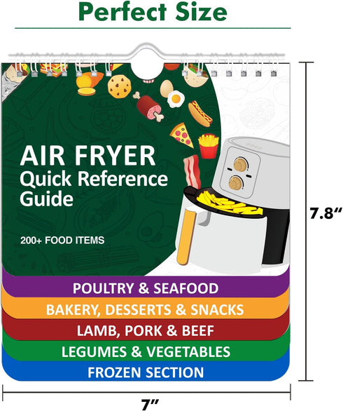 Over 200 Foods Air Fryer Cheat Sheet Magnets - Cooking Guide Booklet, Magnetic Cookbook Set (Air Fryer Accessories)