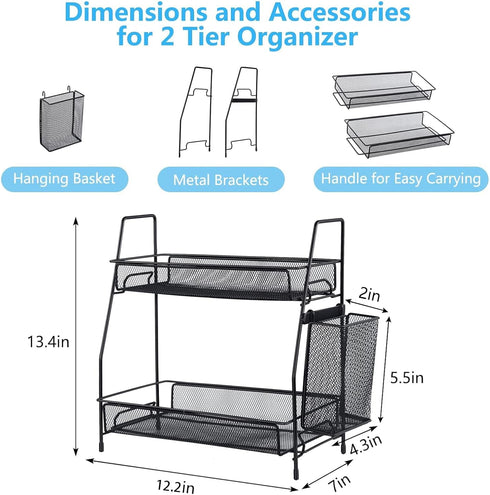 LEMIKKLE Bathroom Countertop Organizer, Bedroom Organizer, Kitchen Spice Rack Shelf with Small Basket (Black)