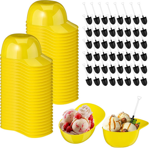 Gejoy 48 Set Yellow Helmet Snack Ice Cream Construction Hard Hats Bowl