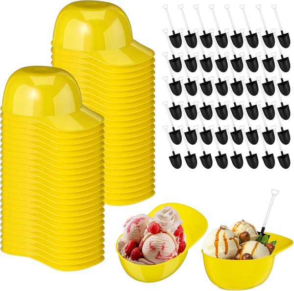 Gejoy 48 Set Yellow Helmet Snack Ice Cream Construction Hard Hats Bowl