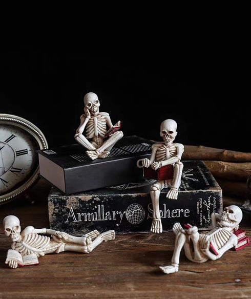 Halloween Skull Statue Decor,Reading Women Thinker Statue,Modern Bookshelf Decor,Halloween Figurines Home