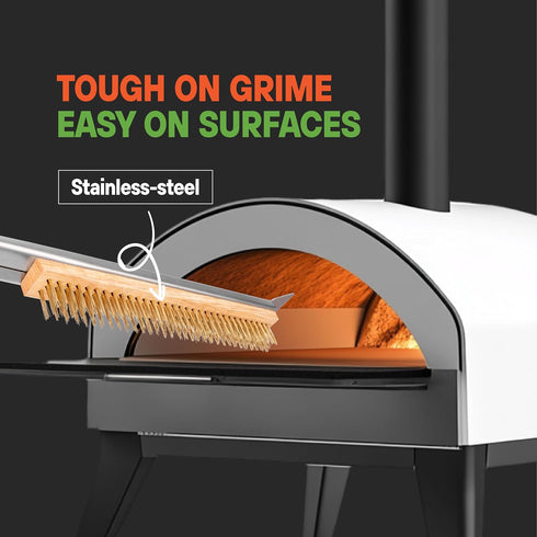 26" 2-in-1 2 30 SCRUBIT Pizza Oven Brush with Scraper, Heat Resistant - Stainless-Steel Pizza Stone Brush with Pizza