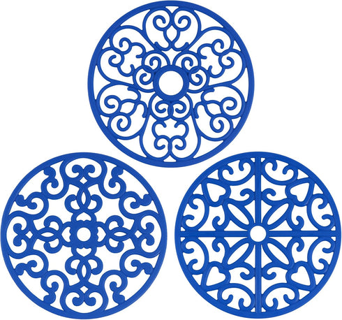 CHEFBEE 3PCS Trivets for Hot Dishes, Non-Slip Heat Resistant Silicone Trivet Mat for Kitchen Countertop, Flexible Blue