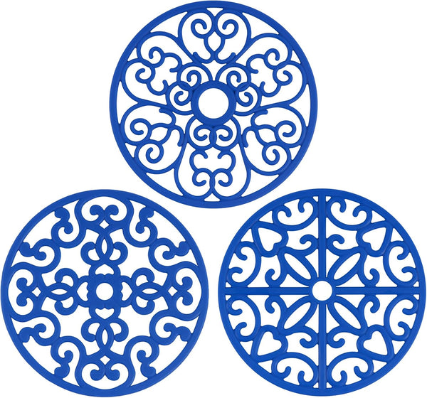 CHEFBEE 3PCS Trivets for Hot Dishes, Non-Slip Heat Resistant Silicone Trivet Mat for Kitchen Countertop, Flexible Blue