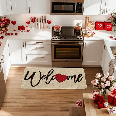 24x59 Inch Artoid Mode Welcome Love Heart Valentine's Day Doormat, Home Decor Low-Profile Runner Rug Door Mat