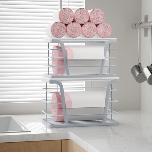 2 Pack TIDIIABODE Gray Trash Bag Organizer for Kitchen and Pantry, Upgraded Stackable Metal Garbage Bag Holder
