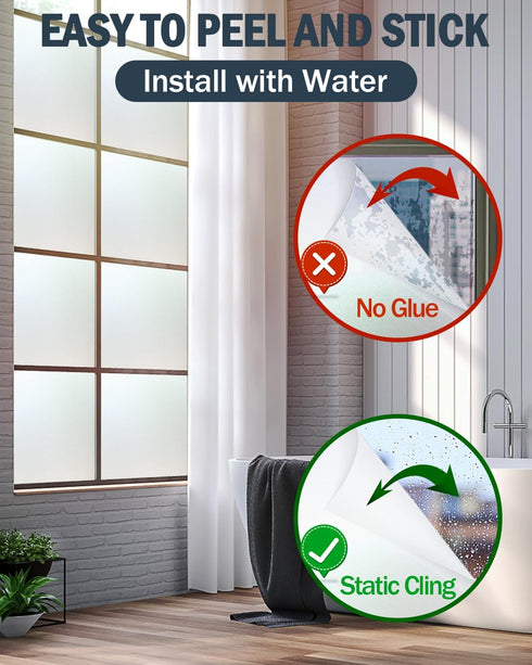Frosted Glass Window Privacy Film with Installation Tools, Removable, Static Cling, Heat Control, UV Protection