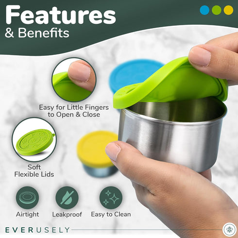 Everusely Stainless Steel Snack Containers for Kids, Lunch Containers with Lids, Metal Lunch Box, Stainless Steel