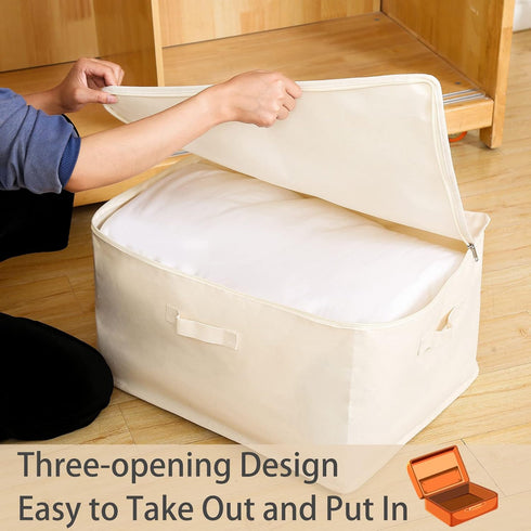 Canvas Comforters Bags, Closet Organizers and Storage for Quilts, Clothes, 75L Bins with Sturdy Zipper, Clear Window