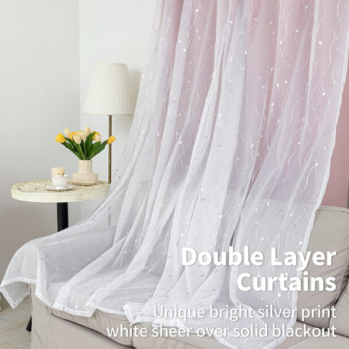 2 84 Inches 52 84 Inch BGment Baby Pink Blackout Curtains Panels for Girls Bedroom, Nursery Curtains Long Silver